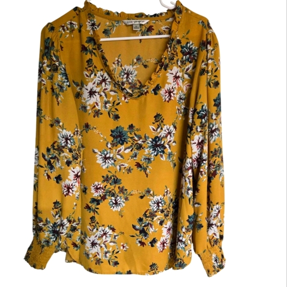 Counterparts Floral Yellow Women's  Blouse Size XL - Picture 1 of 4